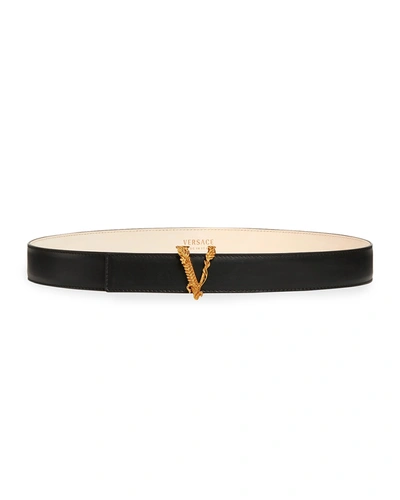Shop Versace Virtus Belt In Blk- Gold
