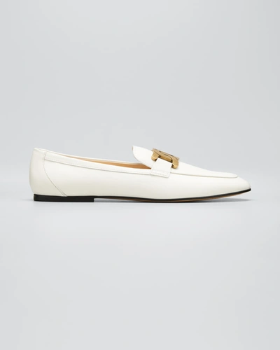 Tod's Kate Embellished Leather Loafers In White