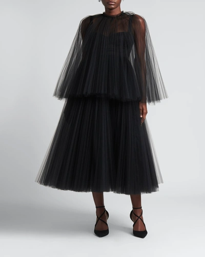 Shop Dolce & Gabbana Layered Tulle Midi Dress In Black