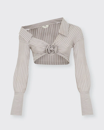 Shop Fendi Striped-print Cropped Silk Shirt W/ Cufflinks In Operator