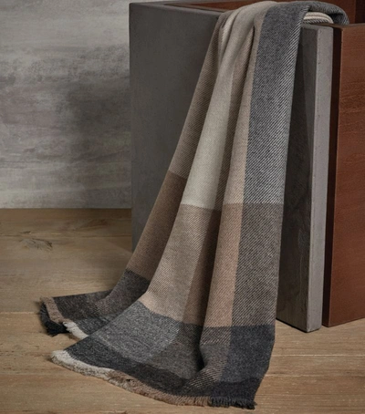 Shop Brunello Cucinelli Wool-cashmere Check Scarf In Neutrals