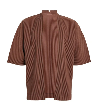 Shop Issey Miyake Pleated Open Cardigan In Brown