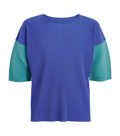 Shop Issey Miyake Pleated Colour-block T-shirt In Blue