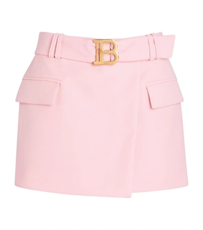 Shop Balmain Belted Mini Skirt In Pink