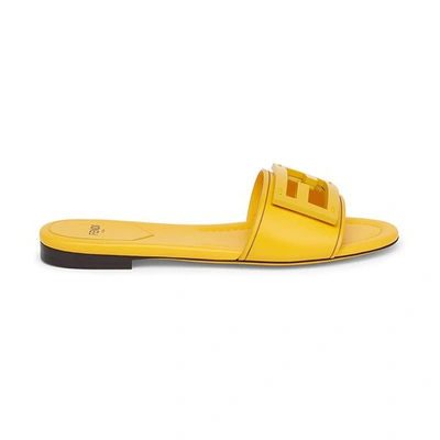 Shop Fendi Yellow Leather Slides In Jaune