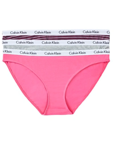 Shop Calvin Klein Carousel Bikini 3-pack In Berry,grey,pink