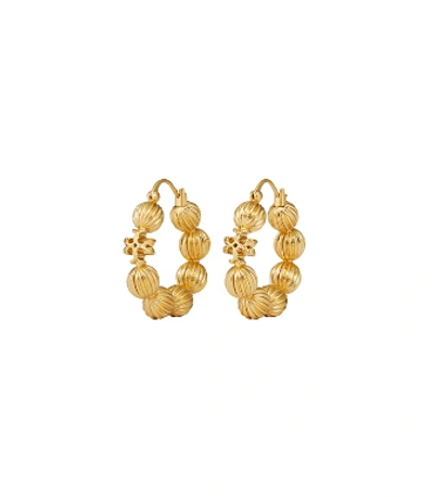 Tory Burch Roxanne Fluted Bead Hoop Earrings In Gold | ModeSens