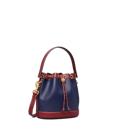 Shop Tory Burch Color-block Bucket Bag In Royal Navy / Juneberry