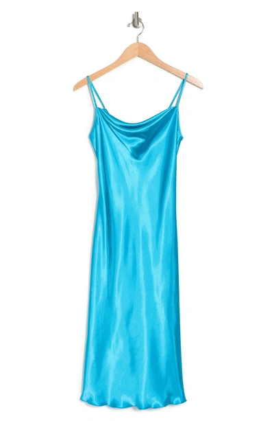 Shop Bebe Solid Satin Dress In Turquoise