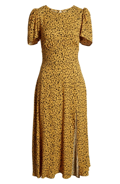 Shop Afrm Jamie Print Open Back Short Sleeve Dress In Gold Leopard