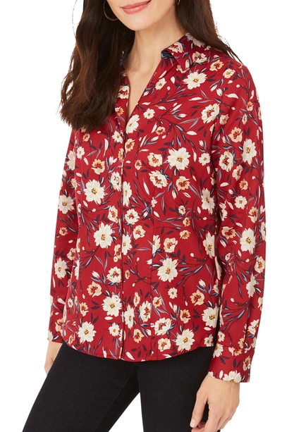 Shop Foxcroft Lauren Floral Shirt In Mum Red