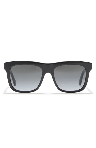 Shop Gucci 56mm Square Sunglasses In Black Black Silver