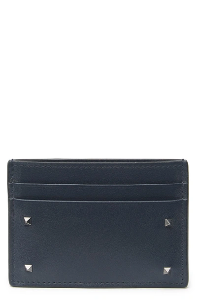 Shop Valentino Studded Leather Card Holder In Marine