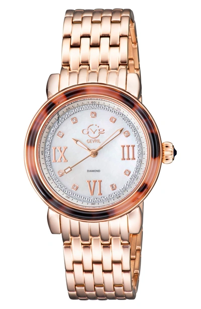 Shop Gevril Marsala Mother Of Pearl & Diamond Dial Bracelet Watch, 36mm In Rose Gold