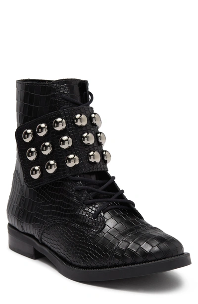 Shop Schutz Marieta Studded & Embossed Leather Boot In Black Croc
