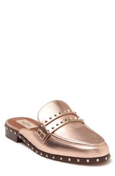 Shop Valentino Studded Slip-on Leather Mule In Poudre