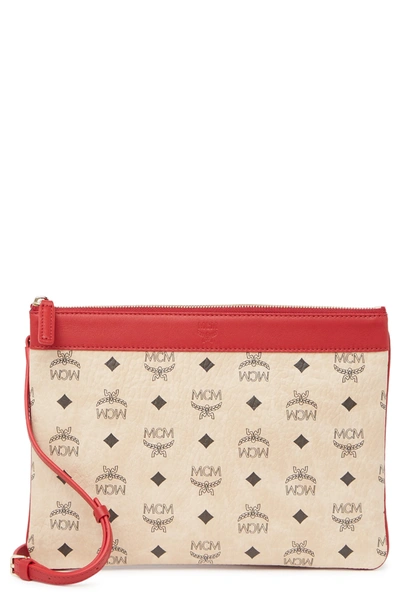 Mcm Logo Print Slim Shoulder Bag In Beige | ModeSens
