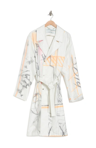 Shop Off-white Printed Tie Waist Trench Coat In White