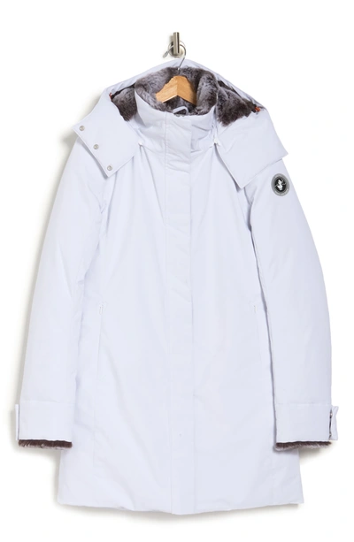 Shop Save The Duck Smeg Waterproof Long Parka With Faux Fur Hood In 00 White