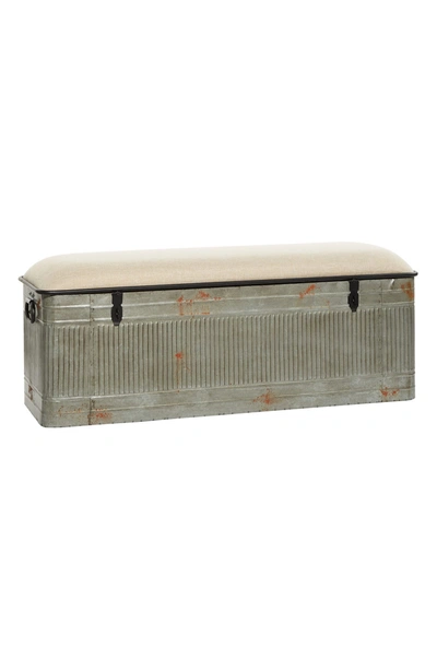 Shop Uma Gray Metal Galvanized Storage Bench With Cream Burlap Top In Grey