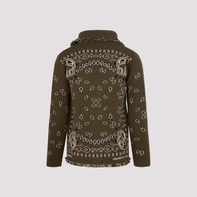 Shop Alanui Bandana Jacquard Cardigan Sweater In Green