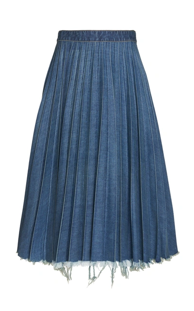 Shop Balenciaga Women's Pleated Distressed Denim Midi Skirt In Medium Wash