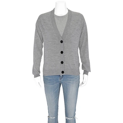 Shop Burberry Grey Melange Logo Intarsia Merino Wool Cardigan