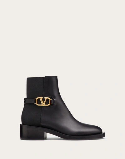 Shop Valentino Garavani Vlogo Signature Calfskin Ankle Boot 30mm In Black