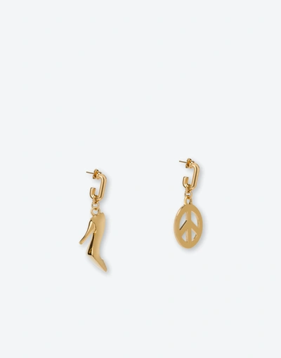 Shop Moschino Earrings With Charm In Gold