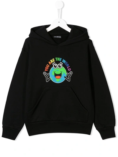 Shop Balenciaga You Are The World Hoodie In 黑色