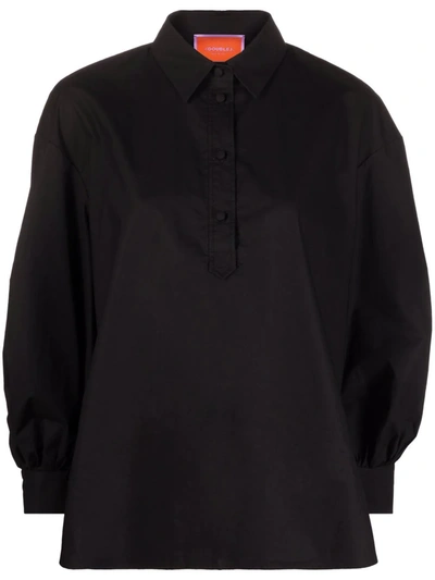 Shop La Doublej Poet Button-placket Cotton Shirt In 黑色