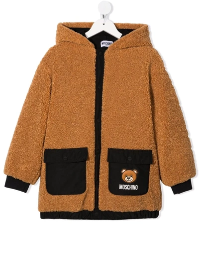 Shop Moschino Teddy Bear-motif Hooded Jacket In 褐色