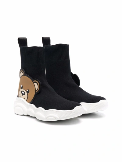Shop Moschino Teddy Bear Motif Sneakers In 黑色