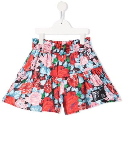 Shop Msgm Floral-print Panelled Shorts In 红色