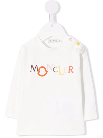 Shop Moncler Logo-print Long-sleeve T-shirt In White