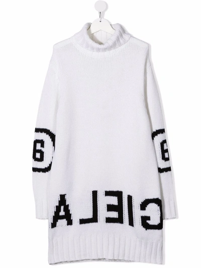 Shop Mm6 Maison Margiela Logo-print Knit Dress In 白色