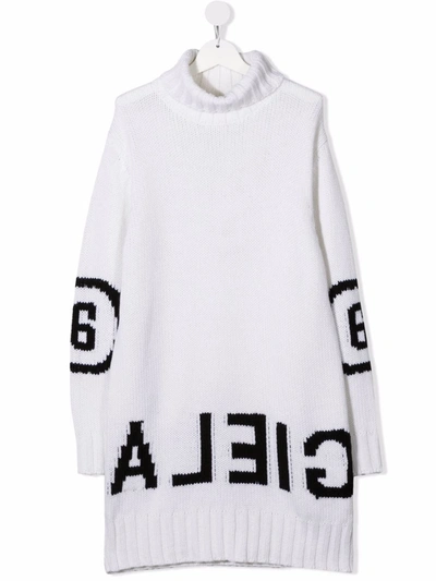 Mm6 Maison Margiela Intarsia-knit Roll-neck Jumper Dress In 白色
