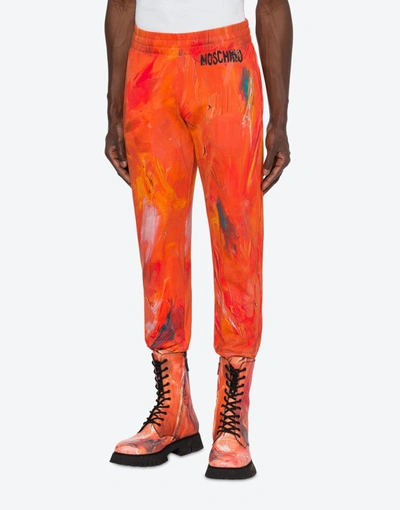 Shop Moschino Painting Fleece Jogging In Orange