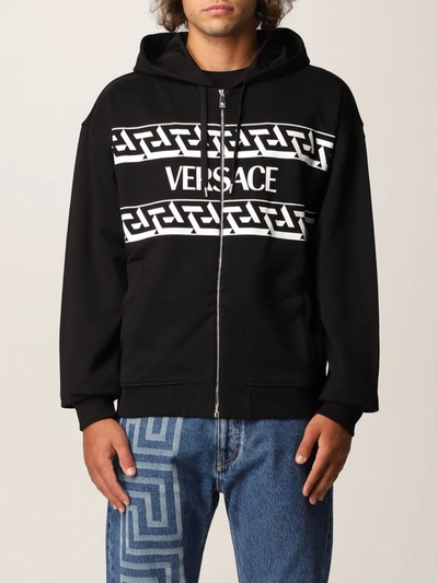 Shop Versace Sweatshirt  Cotton Sweatshirt With Big Logo In Black