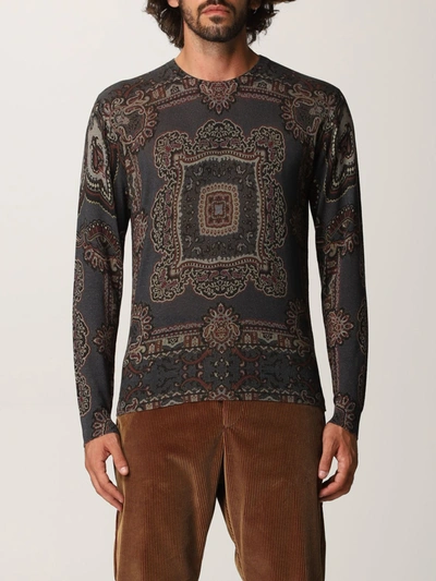 Shop Etro Sweater  Sweater In Silk And Cashmere With Geometric Pattern In Grey