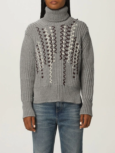 Shop Golden Goose Sweater  Sweater In Wool With Zig Zag Embroidery In Grey