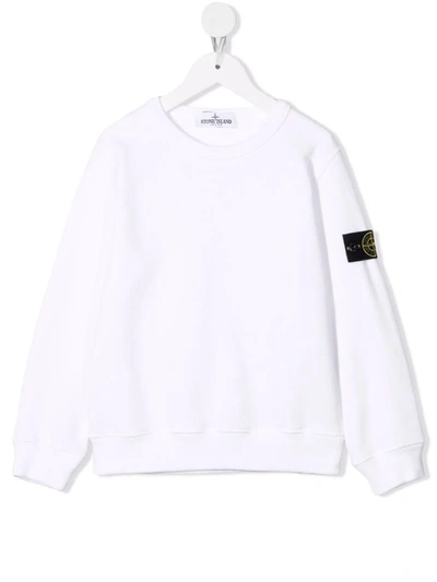 Shop Stone Island Junior Kids White Round-neck Sweatshirt With Logo Patch