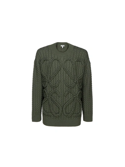 Shop Loewe Cable Sweater In Khaki Green