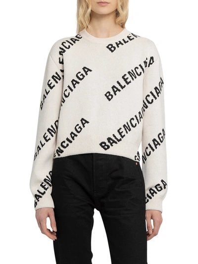 Balenciaga Logo Cotton Crewneck Sweatshirt In White | ModeSens