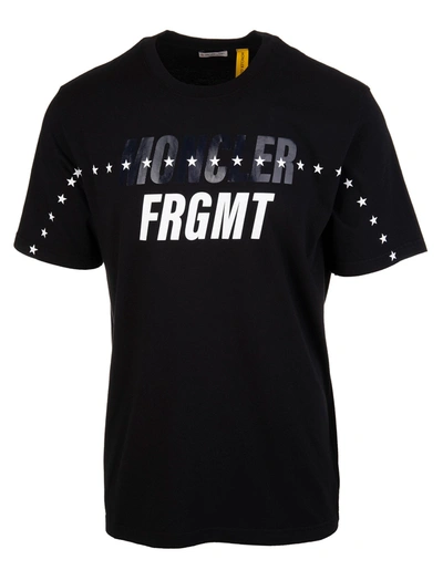Shop Moncler Man Black Over Fit Frgmt T-shirt With Stars