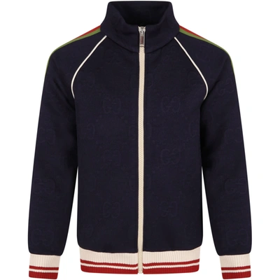 Shop Gucci Blue Jacket For Baby Boy With Web Detail