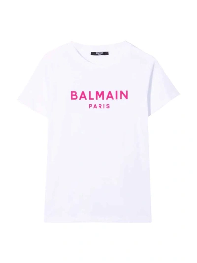 Shop Balmain T-shirt In Rs Bianco Rosa