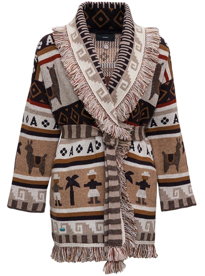 Shop Alanui Ushuaia Cashmere And Wool Cardigan In Beige