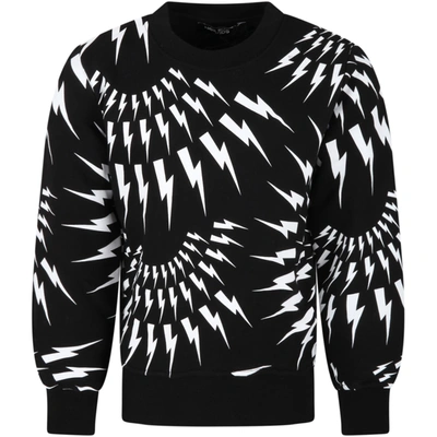 Shop Neil Barrett Black Sweatshirt For Boy With Thunders