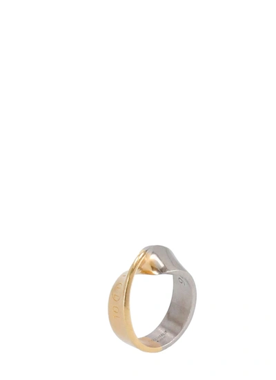 Shop Maison Margiela Twisted Ring With Logo In Gold